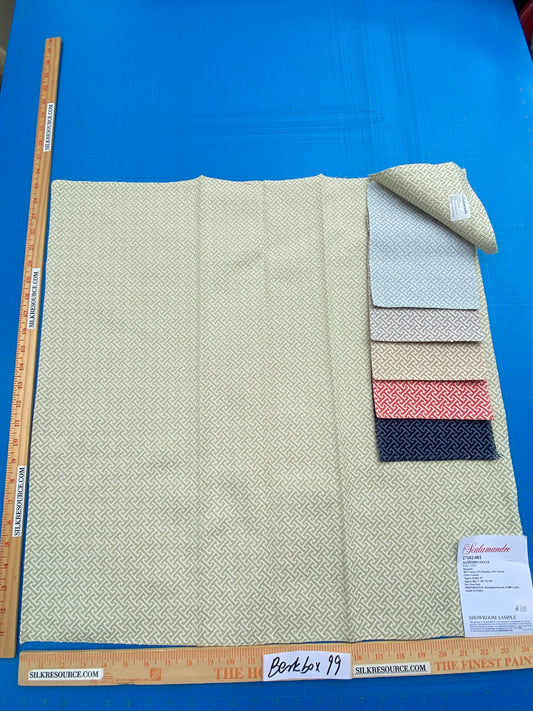 44 Berkbox99 Square Jacquard by Scalamandre Mandarin Weave Celadon Green Beige Geometric Fretwork Small Scale MSRP USD206/y