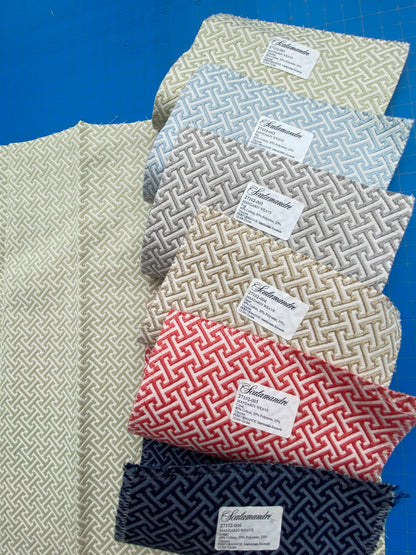 44 Berkbox99 Square Jacquard by Scalamandre Mandarin Weave Celadon Green Beige Geometric Fretwork Small Scale MSRP USD206/y