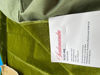45 Berkbox99 Square Velvet by Scalamandre Aquitaine Antique Strie Velvet Green Plain Texture MSRP USD300+/y