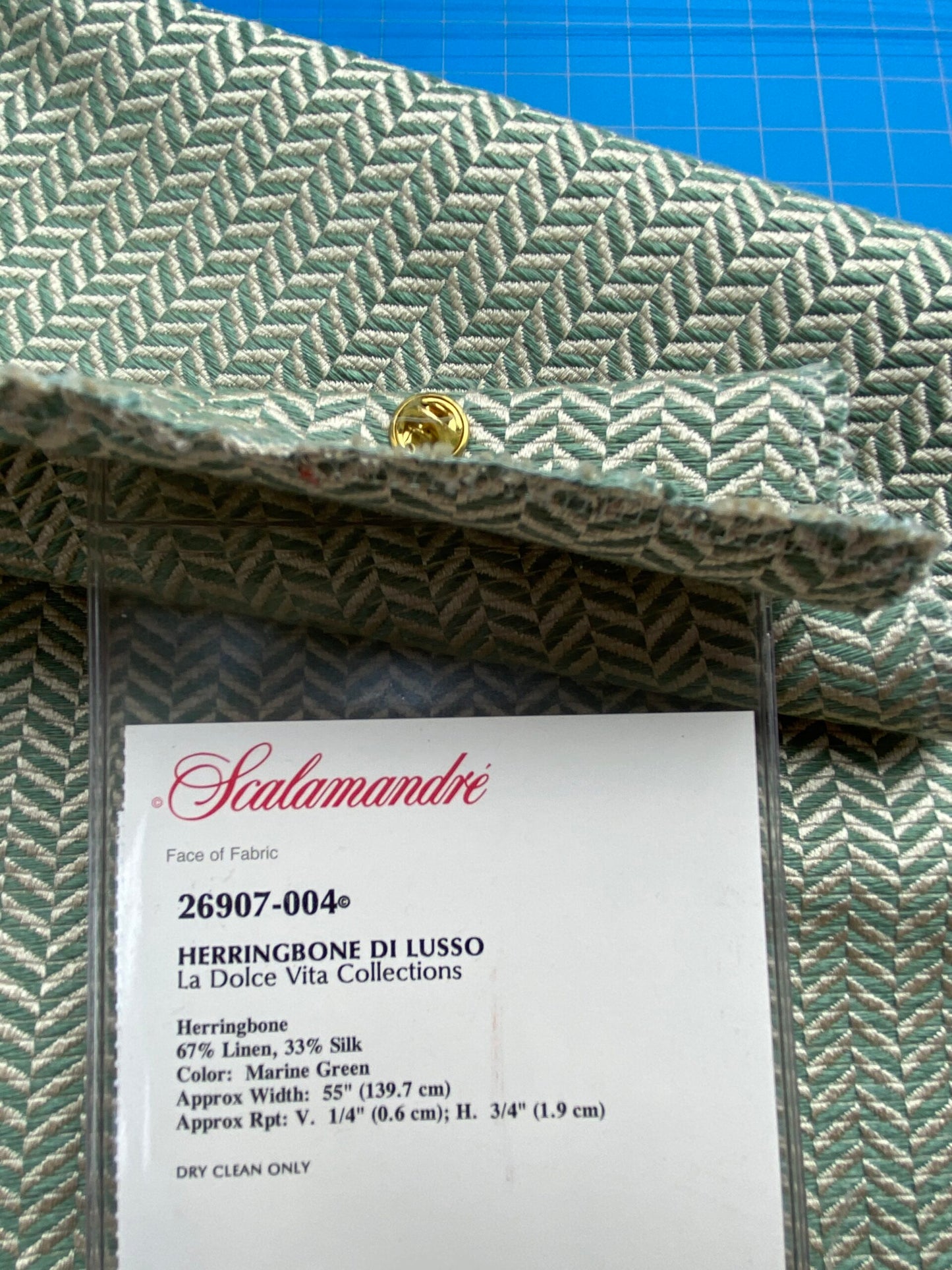 46 Berkbox99 Square Jacquard by Scalamandre Herringbone Di Lusso Marine Green Linen Silk MSRP USD478/y