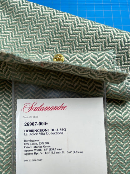 46 Berkbox99 Square Jacquard by Scalamandre Herringbone Di Lusso Marine Green Linen Silk MSRP USD478/y