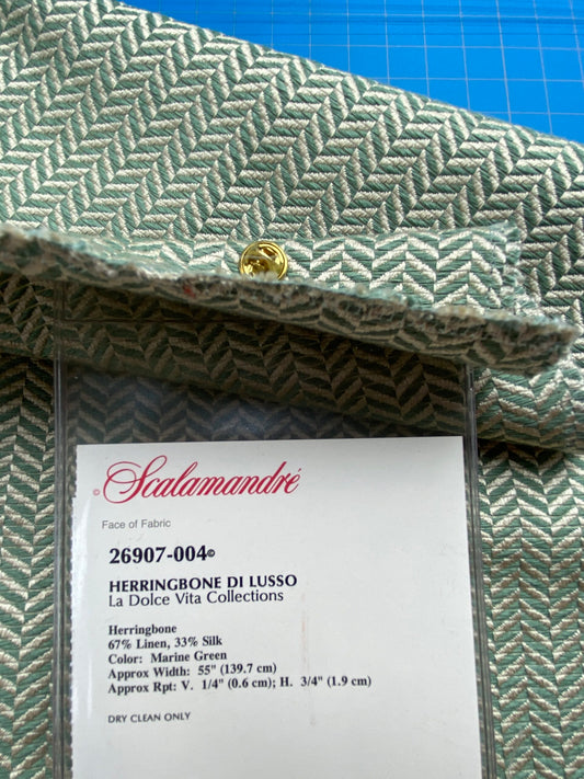 46 Berkbox99 Square Jacquard by Scalamandre Herringbone Di Lusso Marine Green Linen Silk MSRP USD478/y