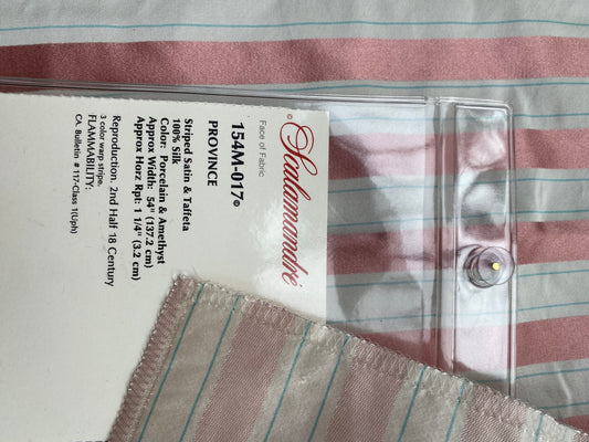 47 Berkbox99 Square Silk Satin by Scalamandre Province Stripped Satin and Taffeta Porcelain and Amethyst Pink White MSRP USD 300+/y