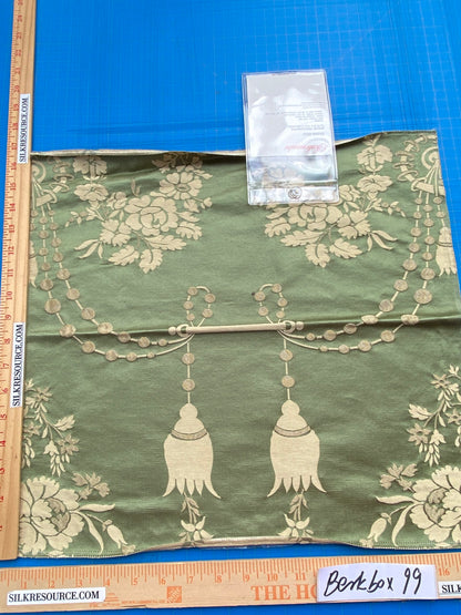 48 Berkbox99 Square Jacquard by Scalamandre Meuse Ornamental Cream on Green Silk Lampas MSRP USD718/y