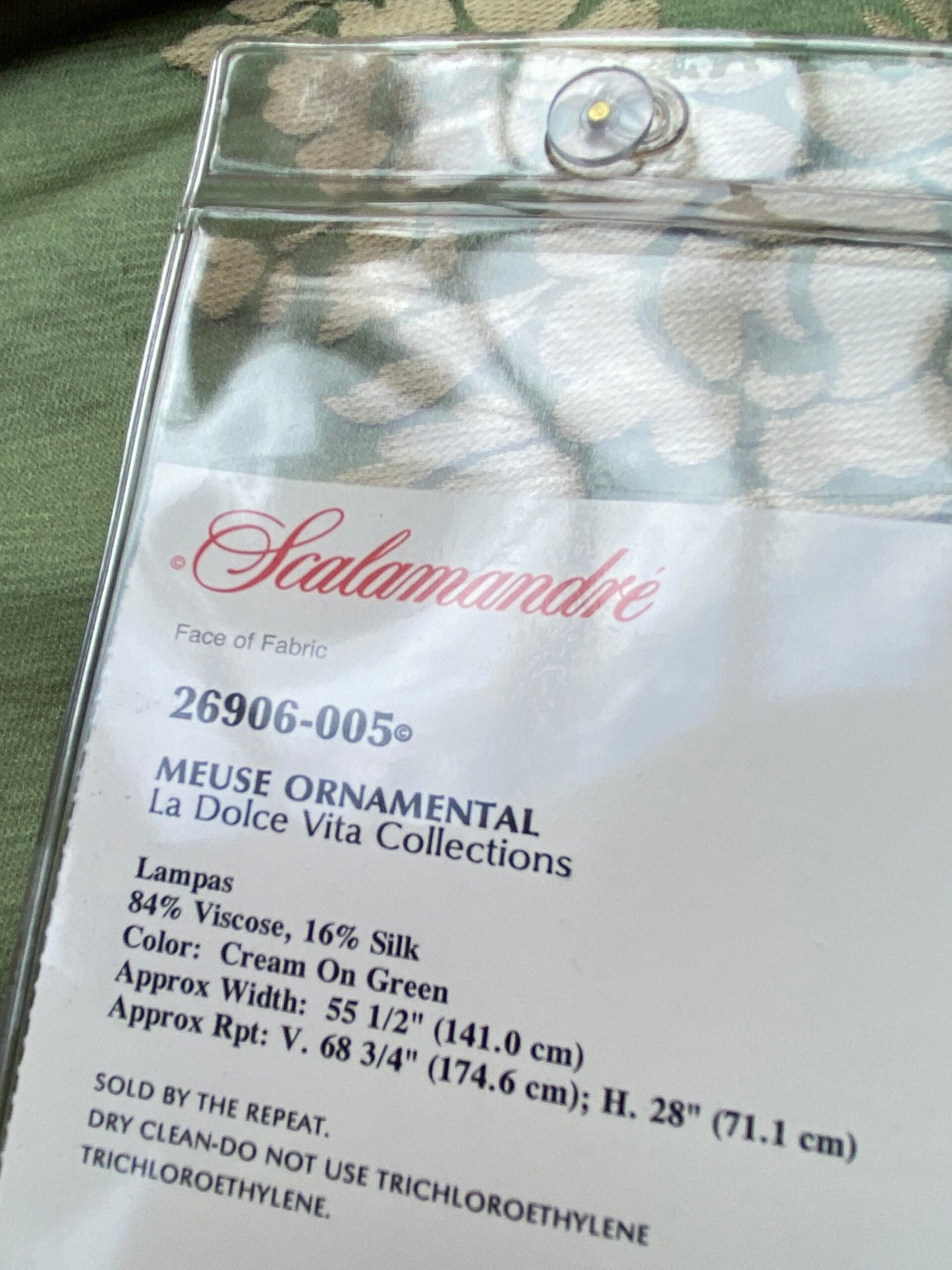 48 Berkbox99 Square Jacquard by Scalamandre Meuse Ornamental Cream on Green Silk Lampas MSRP USD718/y