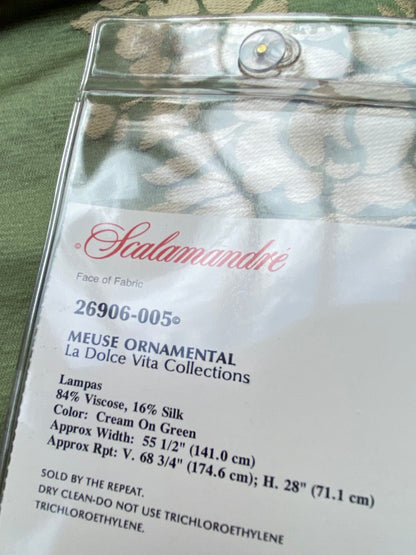 48 Berkbox99 Square Jacquard by Scalamandre Meuse Ornamental Cream on Green Silk Lampas MSRP USD718/y