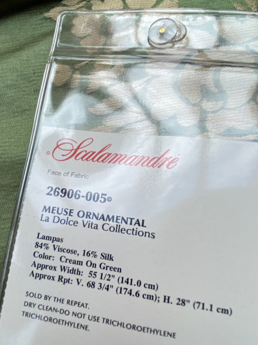 48 Berkbox99 Square Jacquard by Scalamandre Meuse Ornamental Cream on Green Silk Lampas MSRP USD718/y