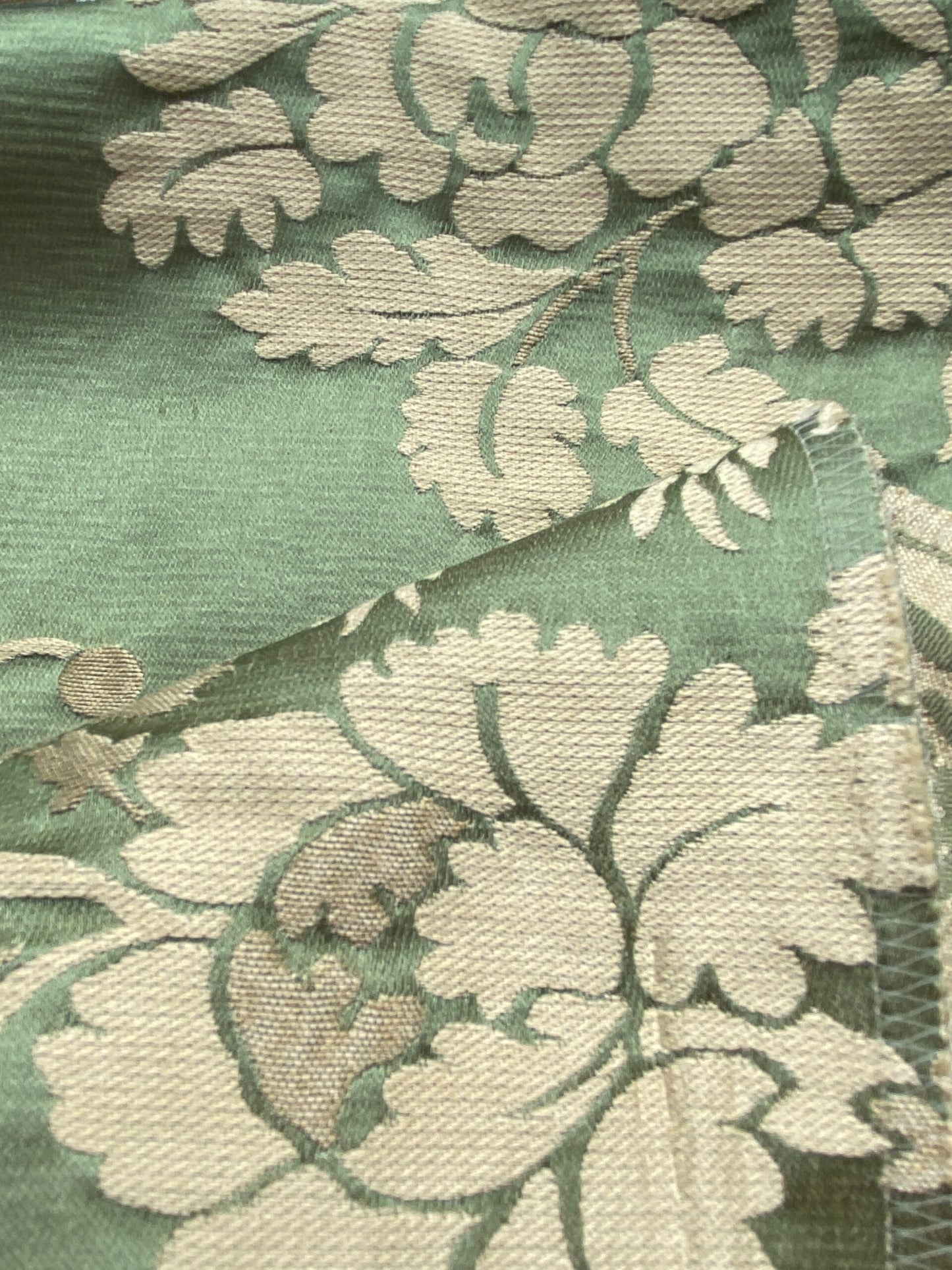 48 Berkbox99 Square Jacquard by Scalamandre Meuse Ornamental Cream on Green Silk Lampas MSRP USD718/y