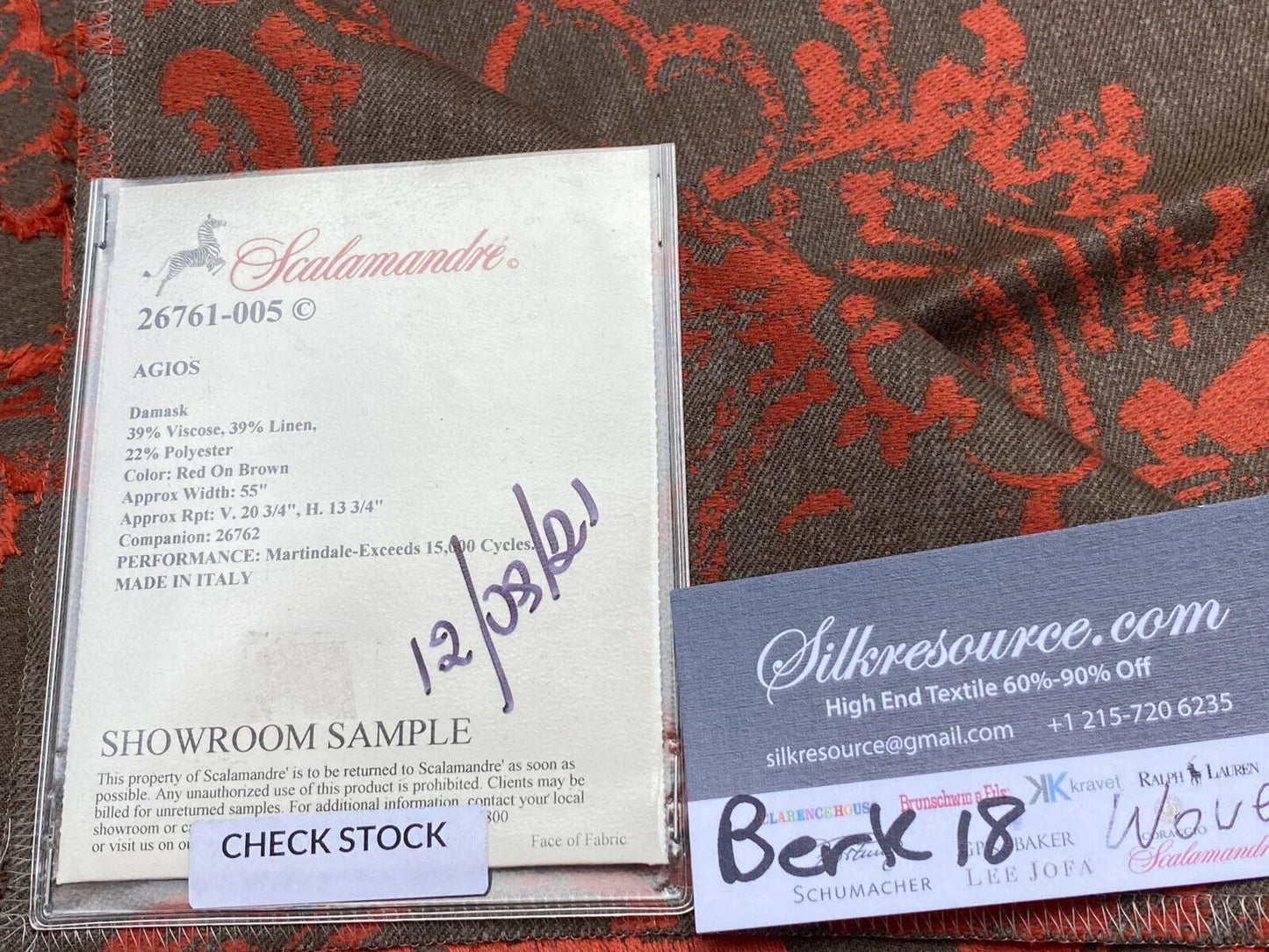 Scalamandre Agios Damask Red On Brown Magnificent Renaissance Damask Fil Coupe Old World Weavers  MSRP USD 296/Y