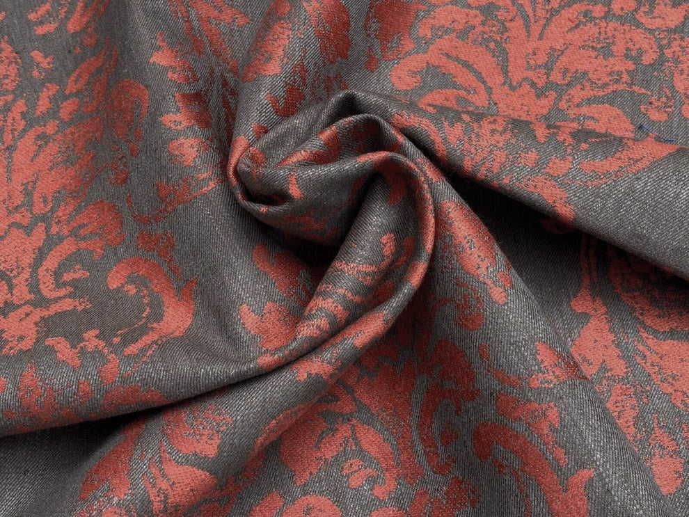 Scalamandre Agios Damask Red On Brown Magnificent Renaissance Damask Fil Coupe Old World Weavers  MSRP USD 296/Y