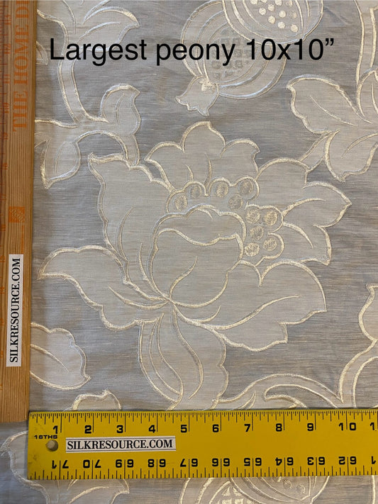 Scalamandre Granada Ivory White Peony Pomegranate Embroidery Linen MSRP USD286/Y