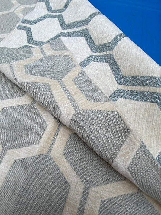 2 Berkbox100 Square Jacquard by Old World Weavers Hex Gray White Cream Lattice Geometric MSRP USD280/y