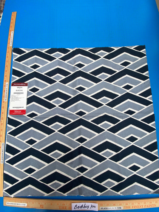 3 Berkbox100 Square Jacquard by Scalamandre Alhambra Grazia Sea Black Gray Geometric Embroidery MSRP USD300+/y