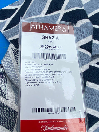 3 Berkbox100 Square Jacquard by Scalamandre Alhambra Grazia Sea Black Gray Geometric Embroidery MSRP USD300+/y