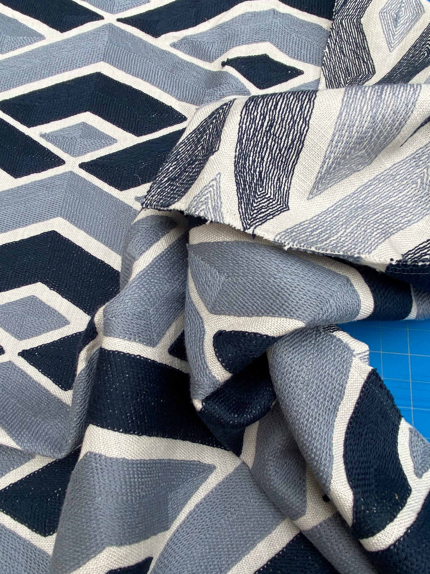 3 Berkbox100 Square Jacquard by Scalamandre Alhambra Grazia Sea Black Gray Geometric Embroidery MSRP USD300+/y