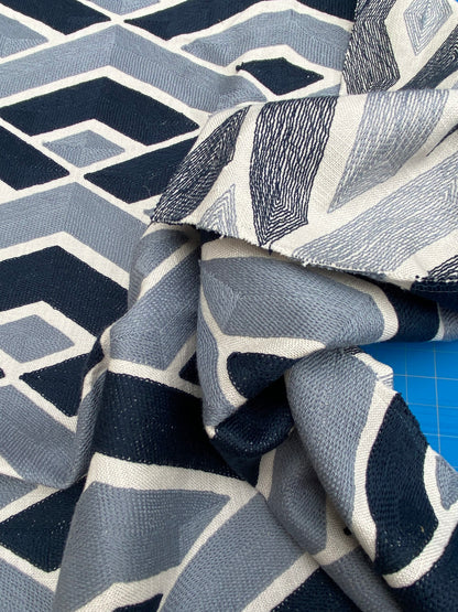 3 Berkbox100 Square Jacquard by Scalamandre Alhambra Grazia Sea Black Gray Geometric Embroidery MSRP USD300+/y