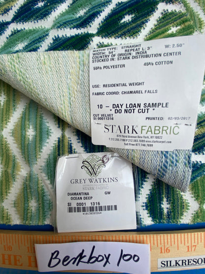 12 Berkbox100 Square Velvet by Grey Watkins Diamantina Ocean Deep Green Diamond Stripe MSRP USD306/y