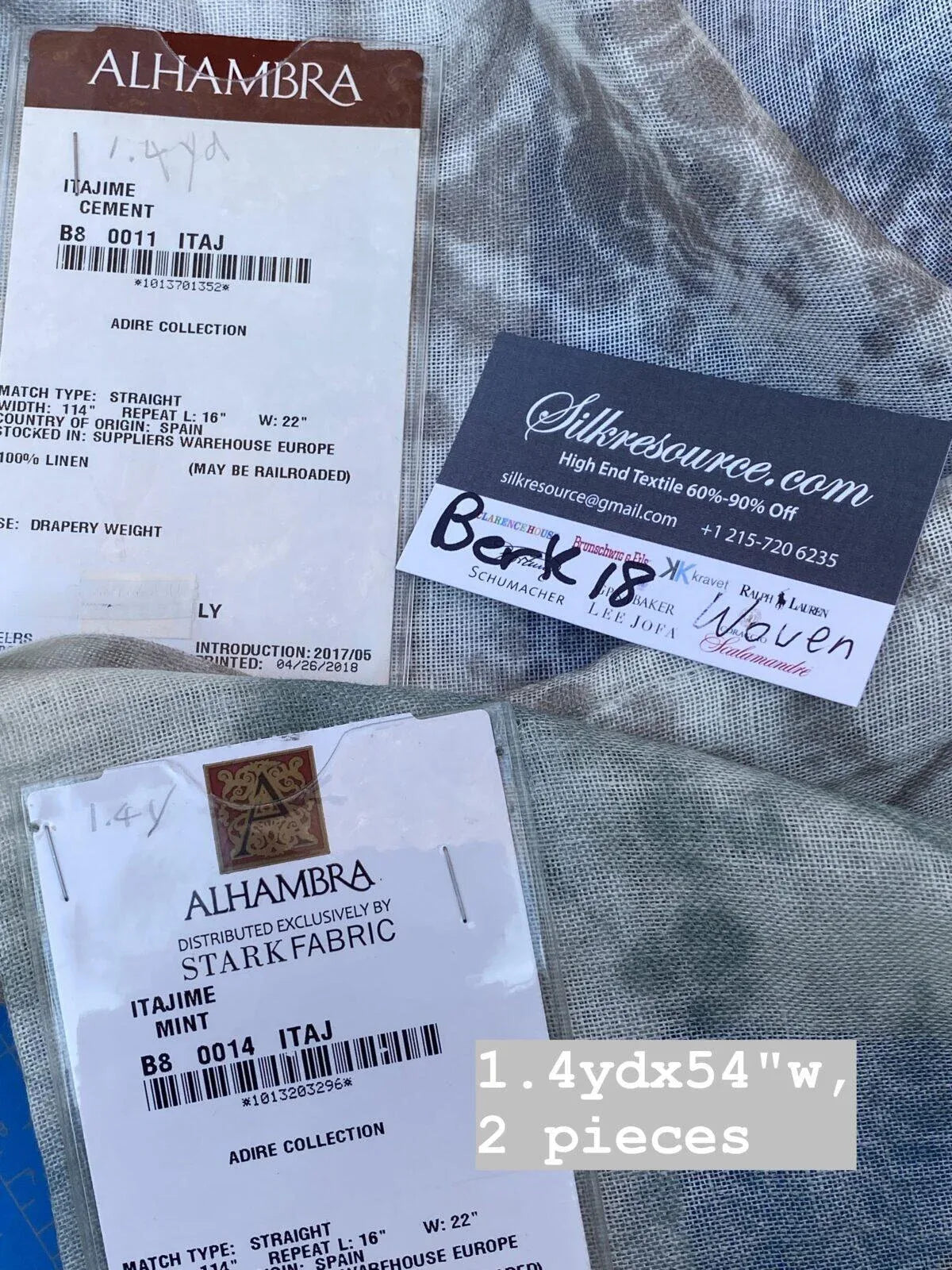 40 Berkbox18 Scalamandre Woven 1.4 Yard Itajime Mint X 1.4 Itajime Cement