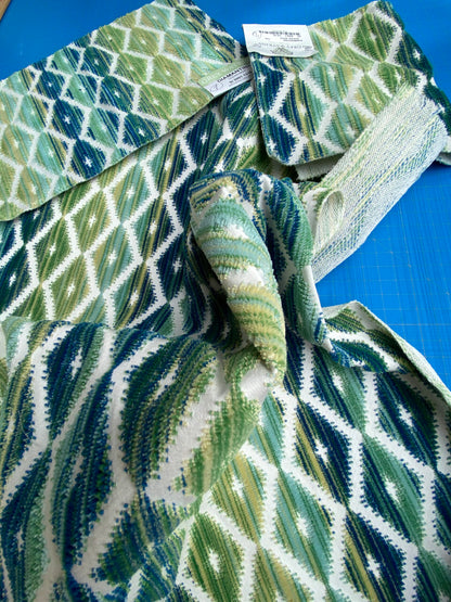 12 Berkbox100 Square Velvet by Grey Watkins Diamantina Ocean Deep Green Diamond Stripe MSRP USD306/y