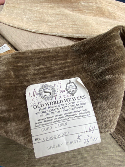 13 Berkbox100 Square Velvet by Old World Weavers Como Linen Smokey Quartz 1.6Yx 26"wide+ 19 pieces of 7" x 12"w in Different Colorways MSRP USD354/y