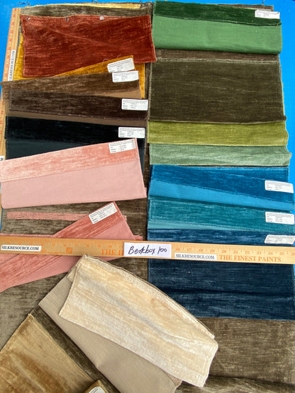 13 Berkbox100 Square Velvet by Old World Weavers Como Linen Smokey Quartz 1.6Yx 26"wide+ 19 pieces of 7" x 12"w in Different Colorways MSRP USD354/y