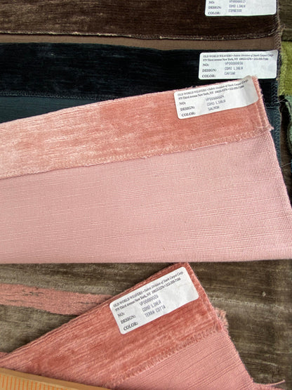 13 Berkbox100 Square Velvet by Old World Weavers Como Linen Smokey Quartz 1.6Yx 26"wide+ 19 pieces of 7" x 12"w in Different Colorways MSRP USD354/y