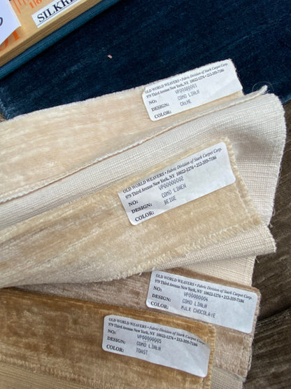 13 Berkbox100 Square Velvet by Old World Weavers Como Linen Smokey Quartz 1.6Yx 26"wide+ 19 pieces of 7" x 12"w in Different Colorways MSRP USD354/y