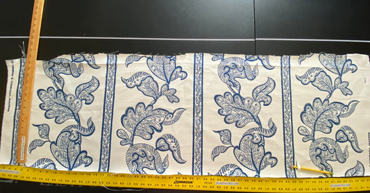 0.4Y Scalamandre Brooke Navy On White Blue Cotton Linen Print Heavy Cotton Linen Jacobean Flower Albert Hadley (Copy)