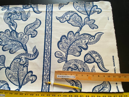 0.4Y Scalamandre Brooke Navy On White Blue Cotton Linen Print Heavy Cotton Linen Jacobean Flower Albert Hadley (Copy)