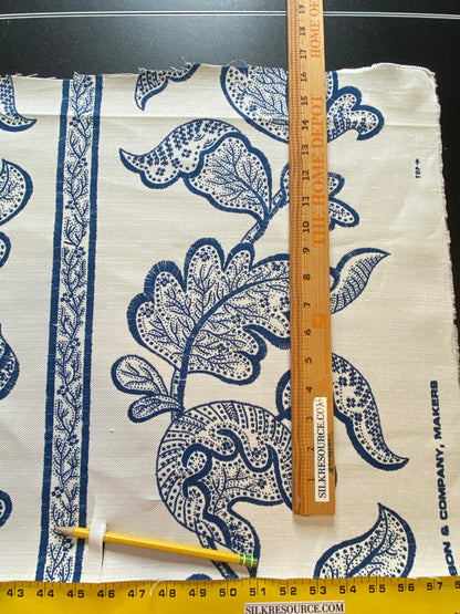 0.4Y Scalamandre Brooke Navy On White Blue Cotton Linen Print Heavy Cotton Linen Jacobean Flower Albert Hadley (Copy)