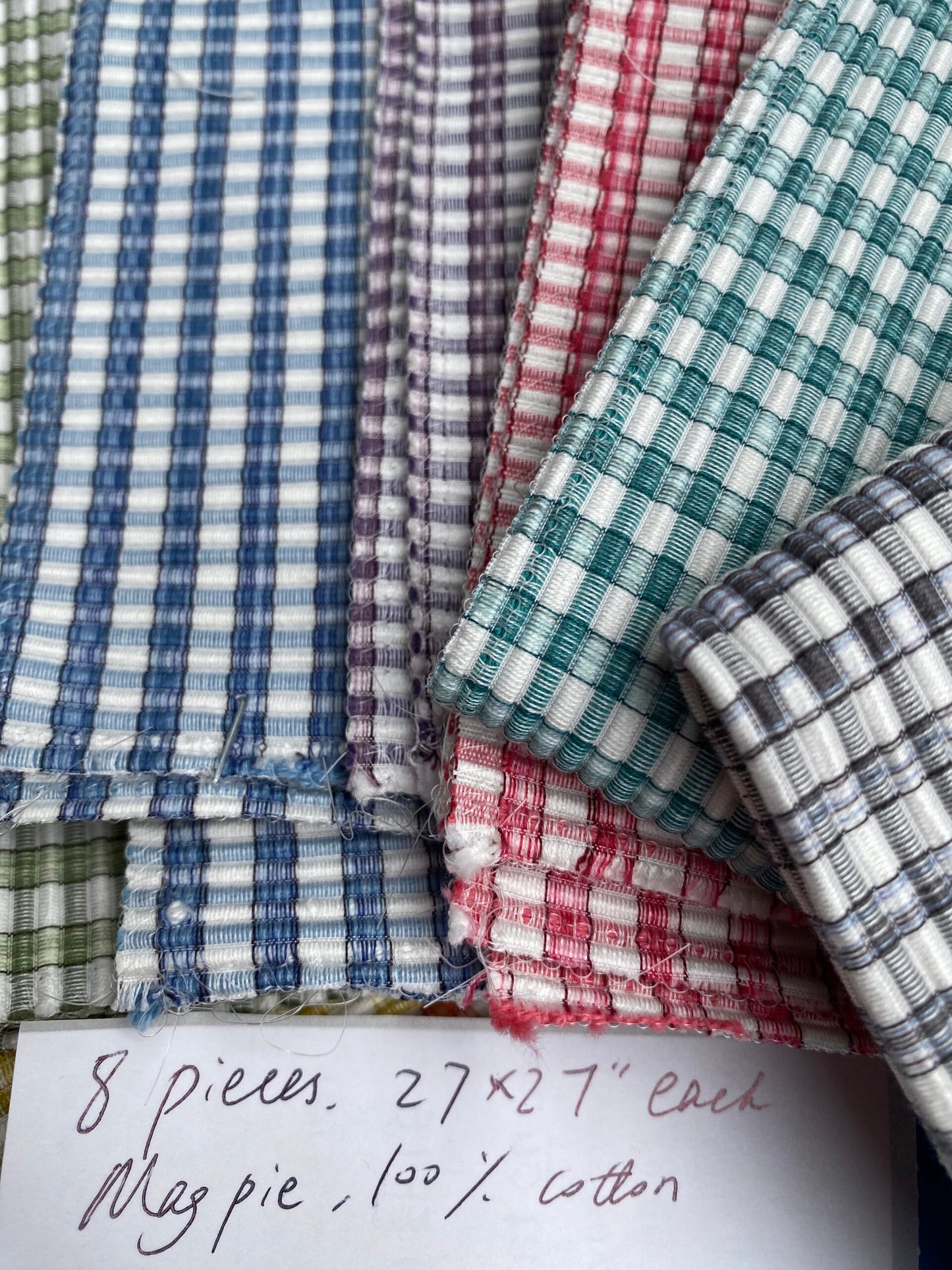 22 Berkbox100 Square Jacquard by Scalamandre MAGPIE 8 Pieces 100% Cotton Plaid Check Small Scale 27"x27" each in Different Colorways MSRP USD214/y