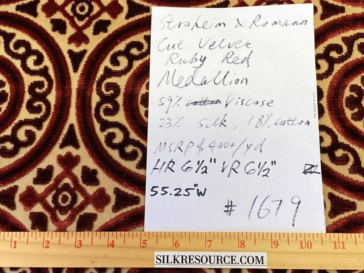 Stroheim &amp; Romann Cut Velvet Silky Ruby Red Medallion Circle Rich! MSRP USD300