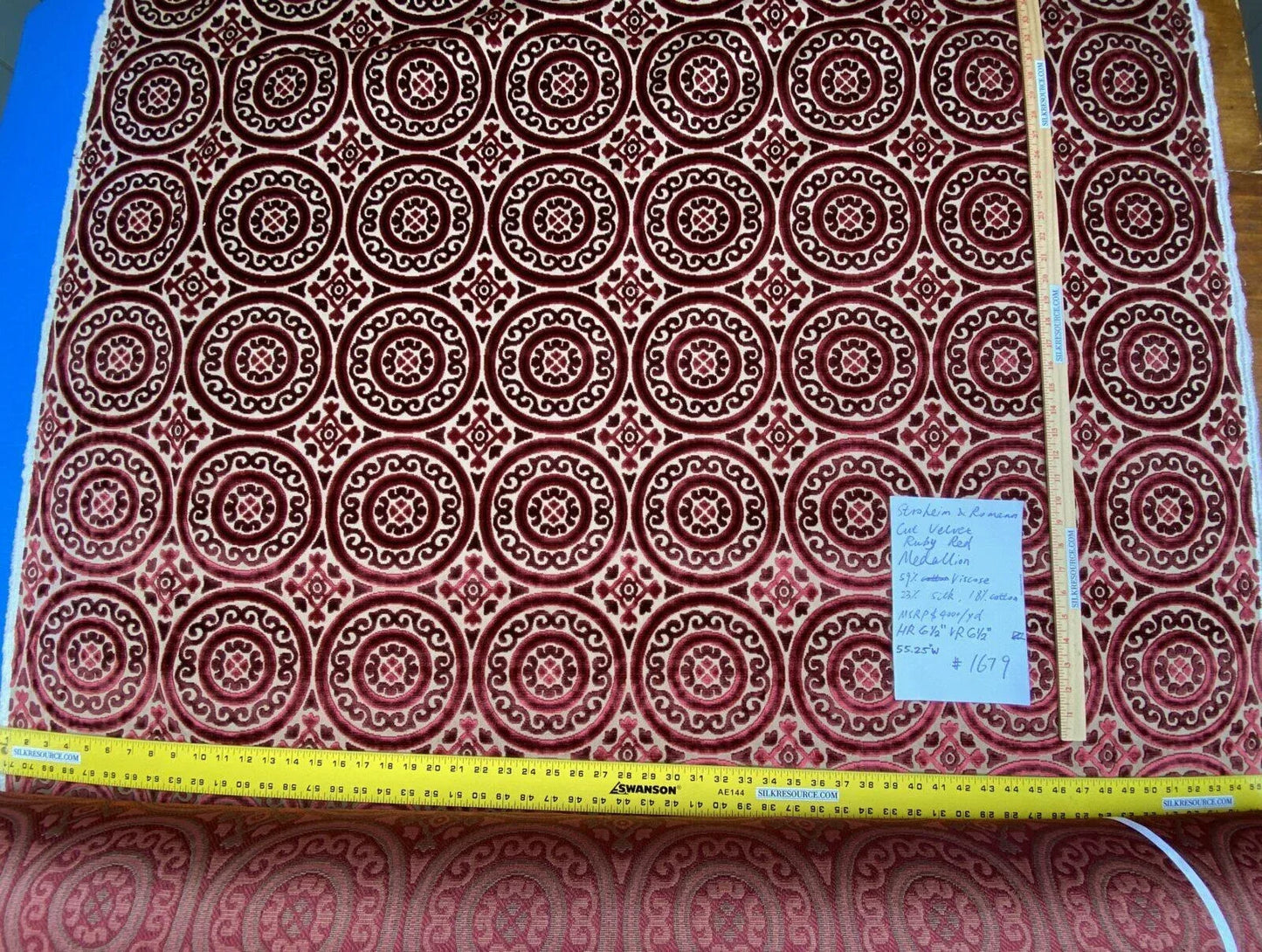 Stroheim &amp; Romann Cut Velvet Silky Ruby Red Medallion Circle Rich! MSRP USD300