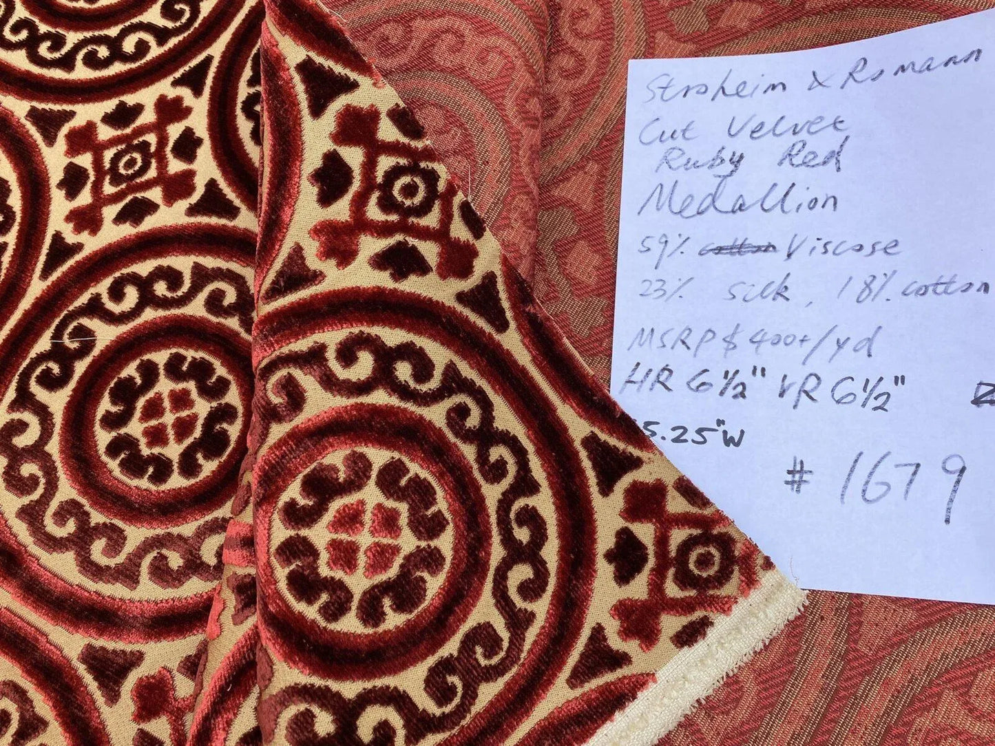 Stroheim &amp; Romann Cut Velvet Silky Ruby Red Medallion Circle Rich! MSRP USD300