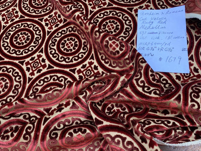 Stroheim &amp; Romann Cut Velvet Silky Ruby Red Medallion Circle Rich! MSRP USD300