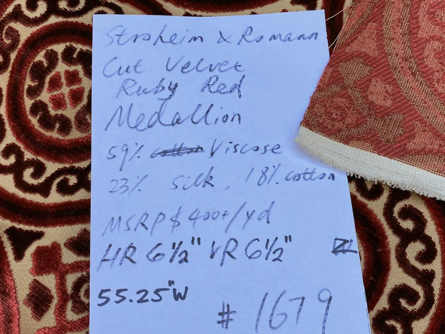Stroheim &amp; Romann Cut Velvet Silky Ruby Red Medallion Circle Rich! MSRP USD300