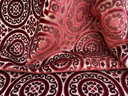 Stroheim &amp; Romann Cut Velvet Silky Ruby Red Medallion Circle Rich! MSRP USD300