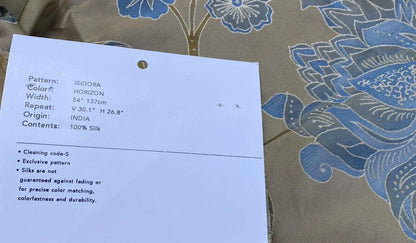 Vervain Fabricut 100% Silk Isidora Romantic Damask In Horizon Blue Gold MSRP USD 214/Y