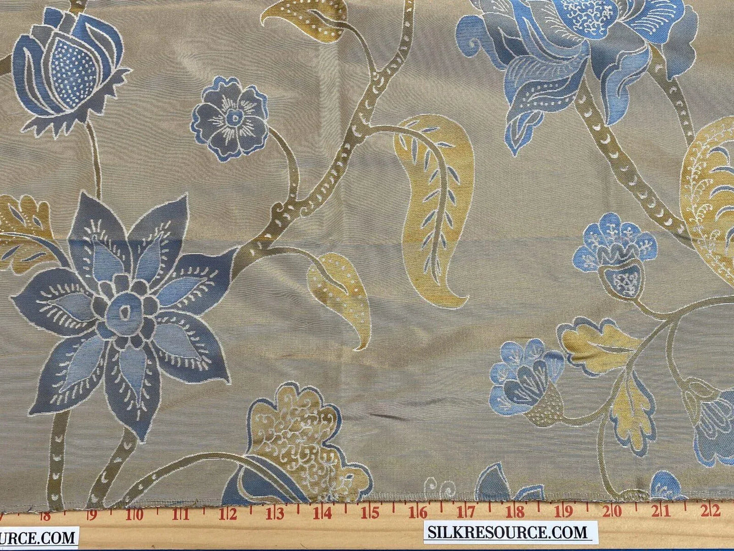 Vervain Fabricut 100% Silk Isidora Romantic Damask In Horizon Blue Gold MSRP USD 214/Y