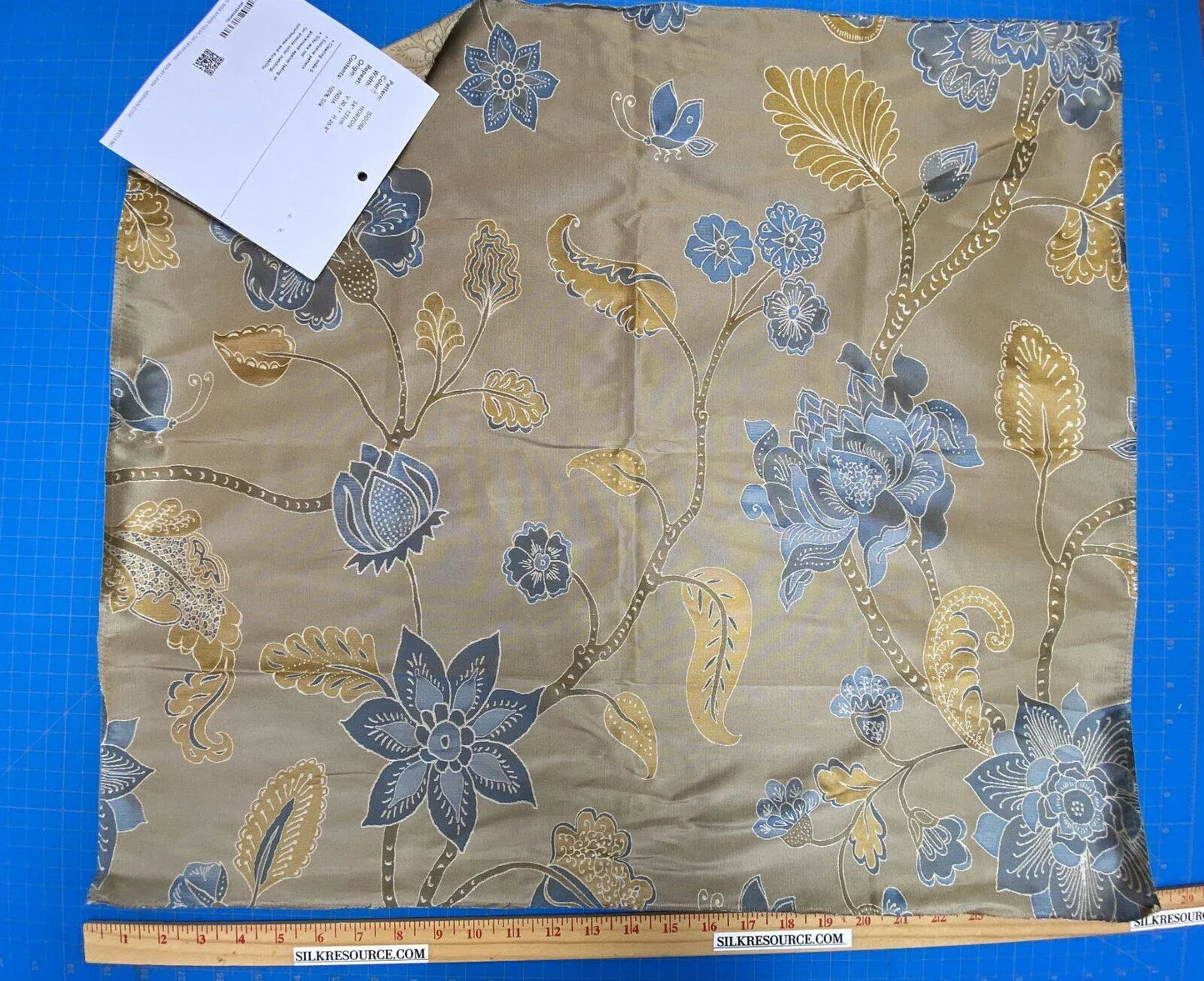 Vervain Fabricut 100% Silk Isidora Romantic Damask In Horizon Blue Gold MSRP USD 214/Y