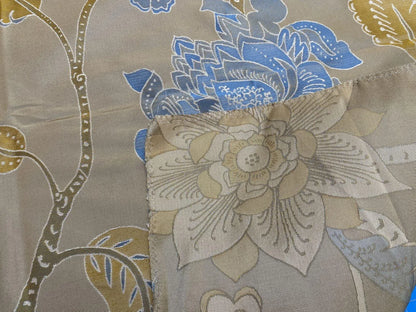 Vervain Fabricut 100% Silk Isidora Romantic Damask In Horizon Blue Gold MSRP USD 214/Y