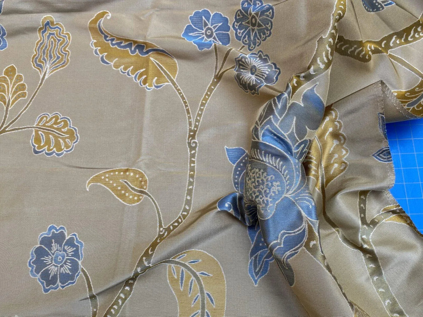 Vervain Fabricut 100% Silk Isidora Romantic Damask In Horizon Blue Gold MSRP USD 214/Y