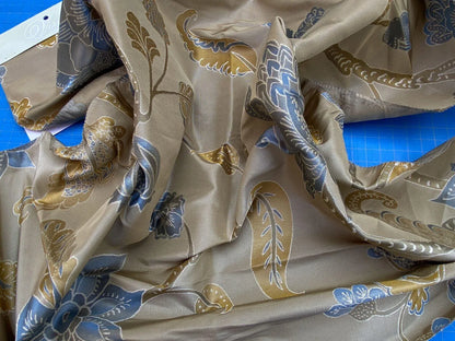 Vervain Fabricut 100% Silk Isidora Romantic Damask In Horizon Blue Gold MSRP USD 214/Y