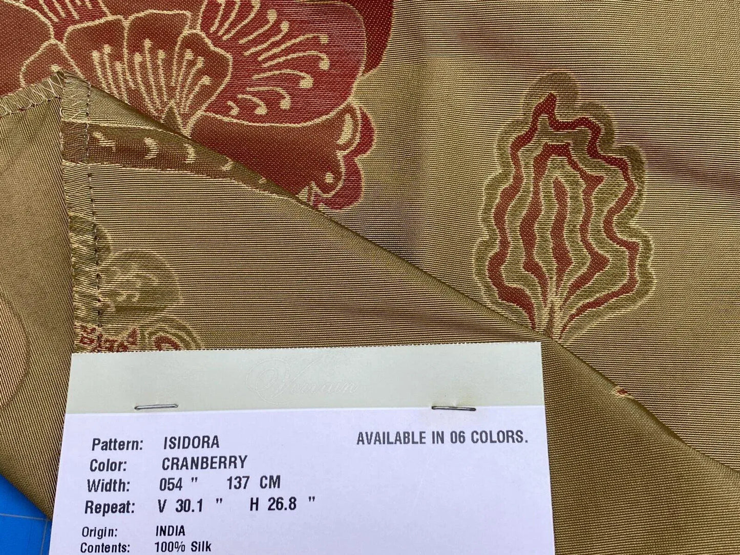 Vervain Fabricut 100% Silk Isidora Romantic Damask In Cranberry Red Gold MSRP USD 214/Y