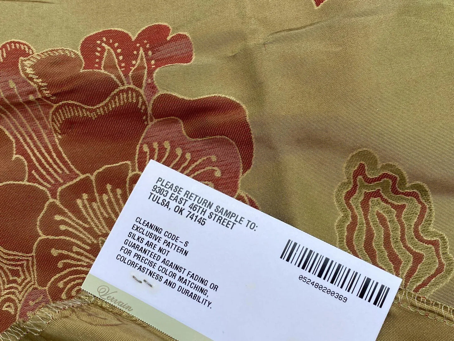 Vervain Fabricut 100% Silk Isidora Romantic Damask In Cranberry Red Gold MSRP USD 214/Y