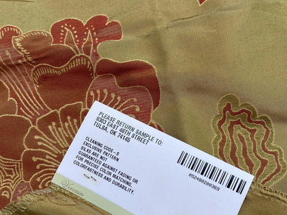 Vervain Fabricut 100% Silk Isidora Romantic Damask In Cranberry Red Gold MSRP USD 214/Y