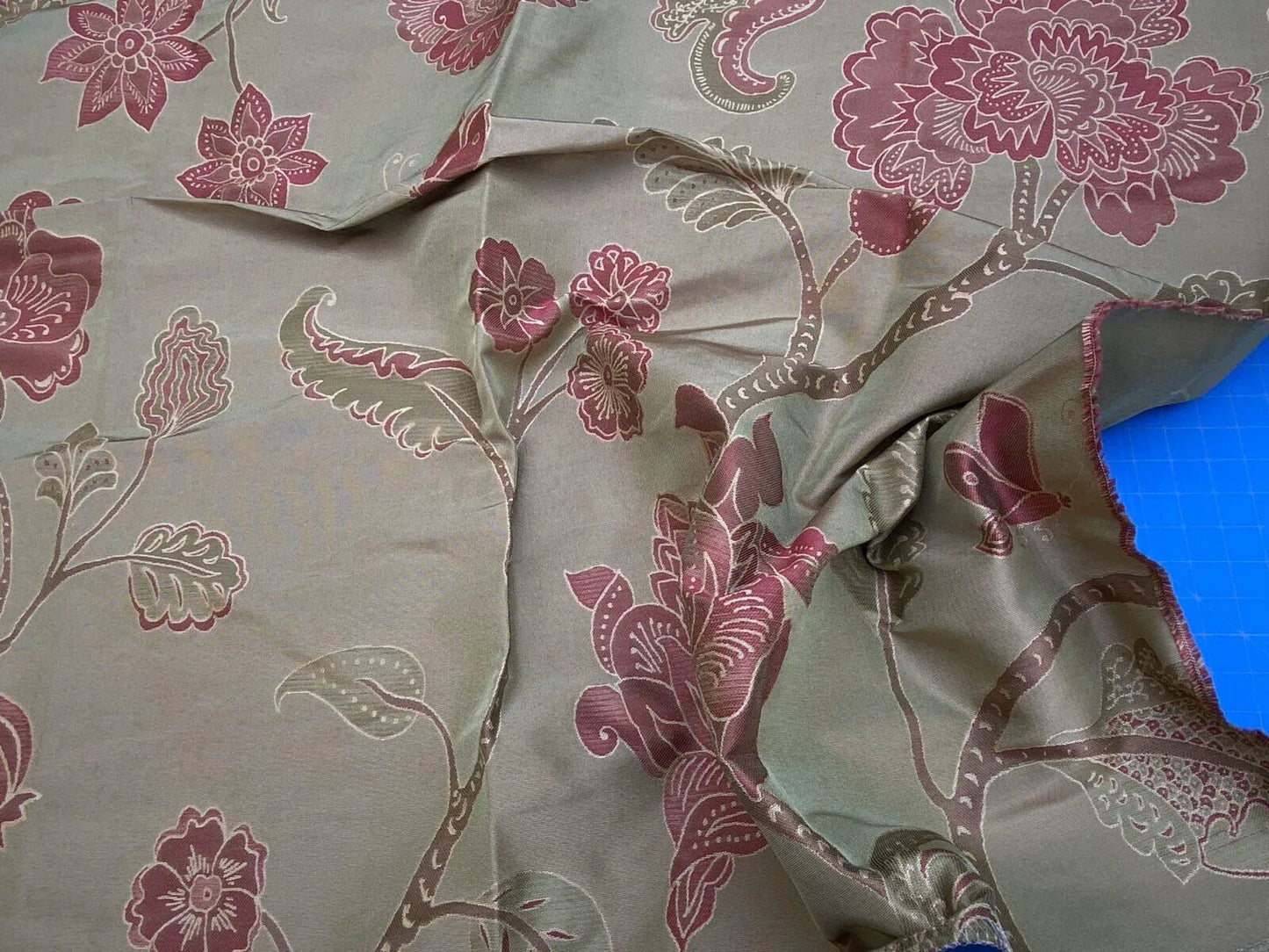 Vervain Fabricut 100% Silk Isidora Romantic Damask In Cranberry Red Gold MSRP USD 214/Y