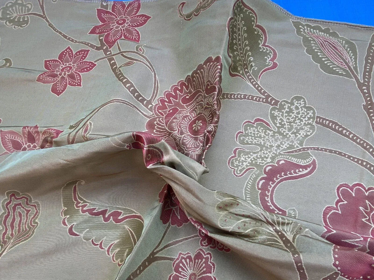 Vervain Fabricut 100% Silk Isidora Romantic Damask In Cranberry Red Gold MSRP USD 214/Y