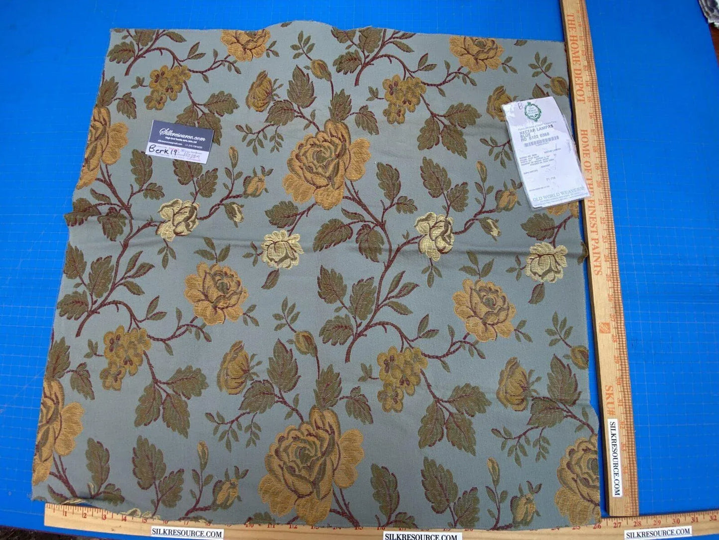 5b Berkbox19 Scalamandre Woven Nectar Lampas Blue Orange Rose 100% Cotton
