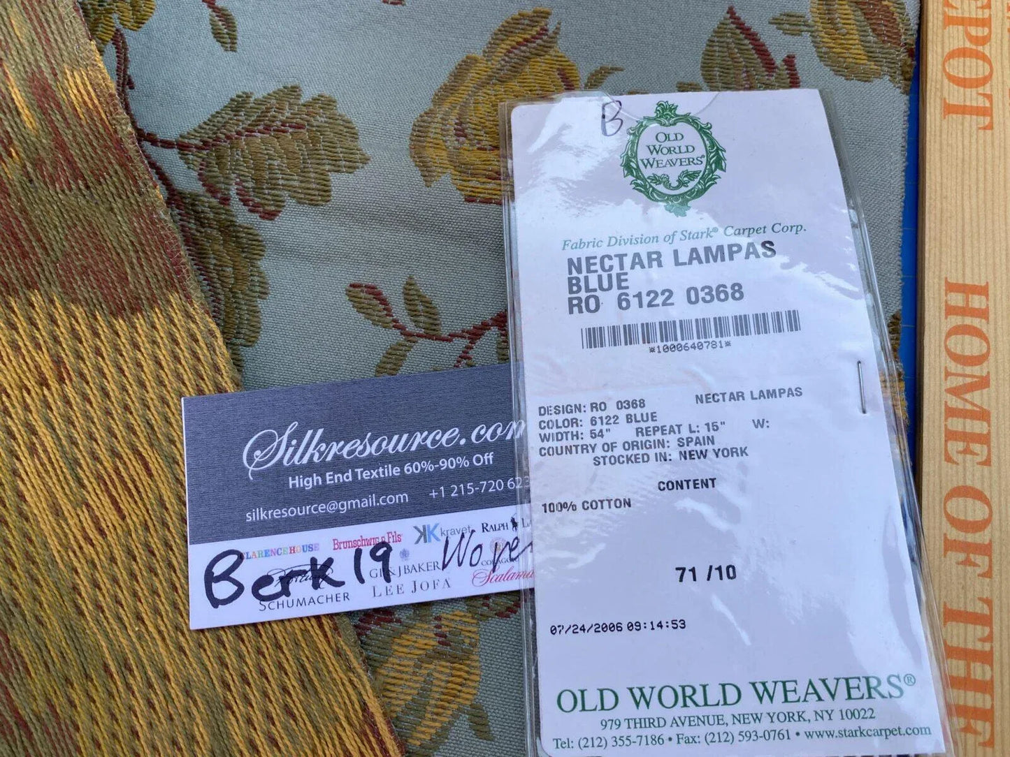 5b Berkbox19 Scalamandre Woven Nectar Lampas Blue Orange Rose 100% Cotton